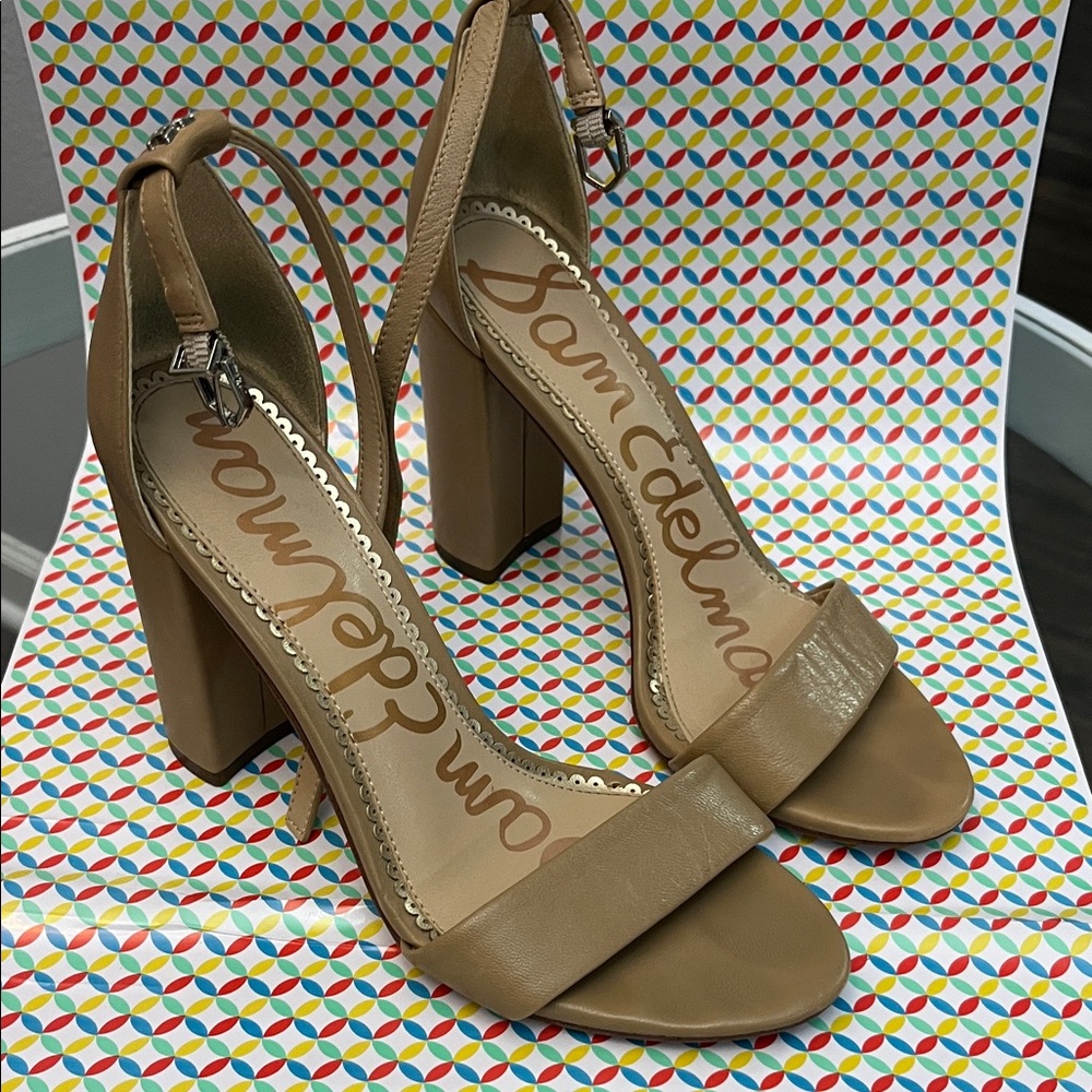 Sam Edelman Beige/Tan Block Heel Slingback Sandals